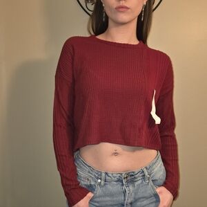 Wild Fable Burgundy Long Sleeve Crop Top